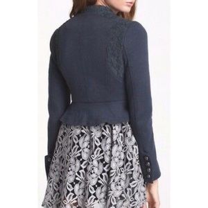 We The Free Blue Military style Peplum Jacket with Lace overlay